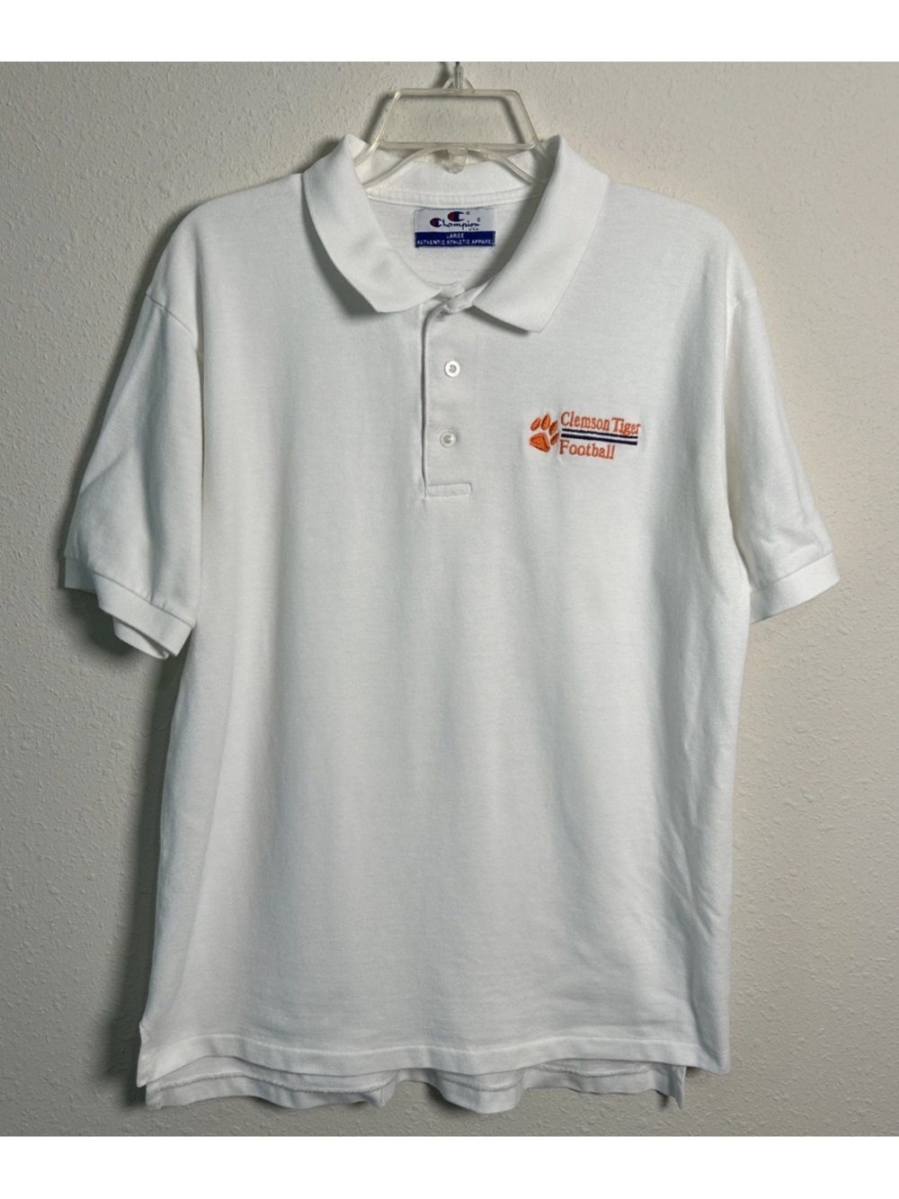 VTG Champion Clemson Tigers Football White Polo Shirt Men’s Large Made In USA